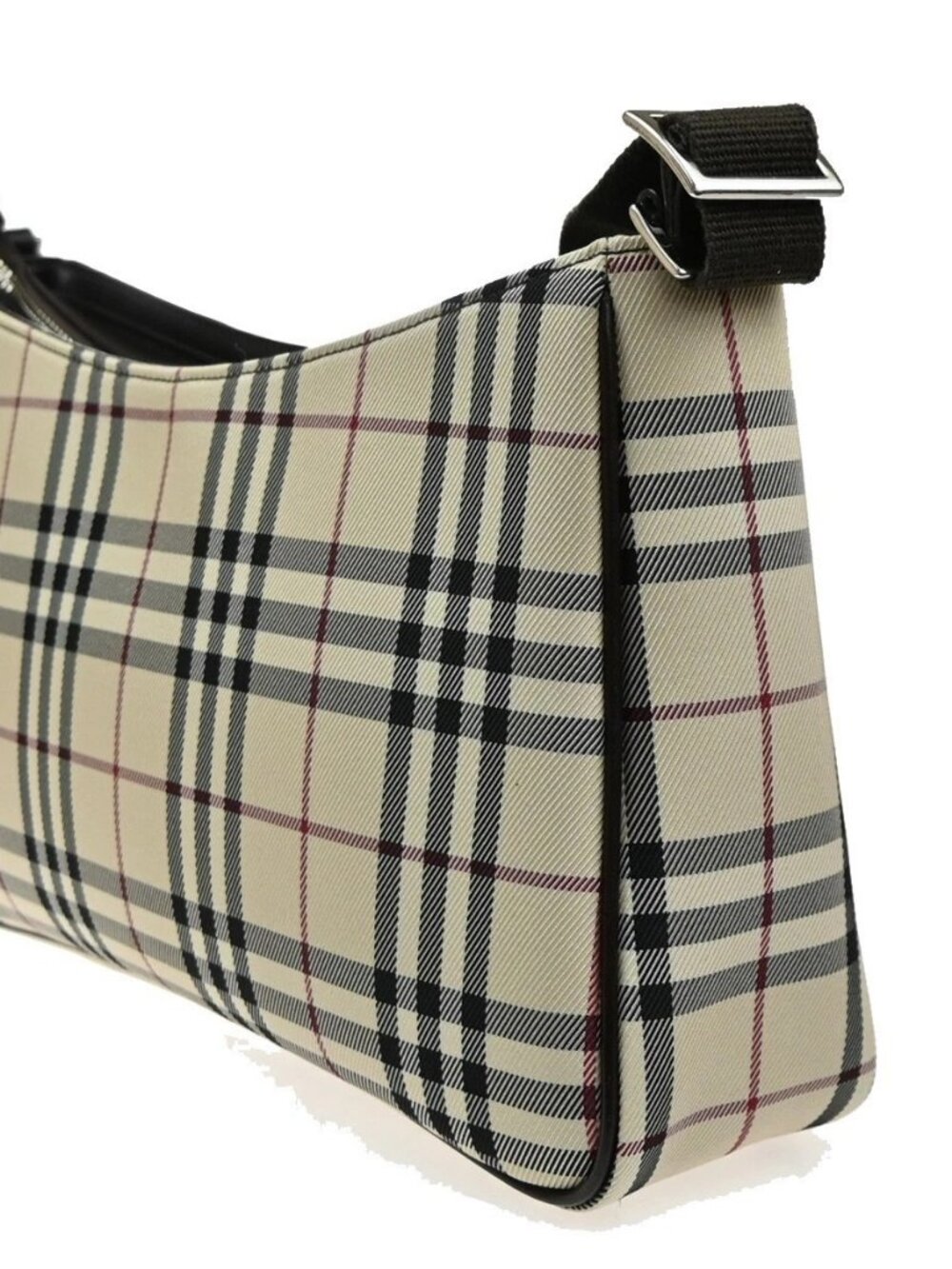 BURBERRY logo Plaid print check Shoulder Bag Canvas Leather Brown - Picture 4 of 12